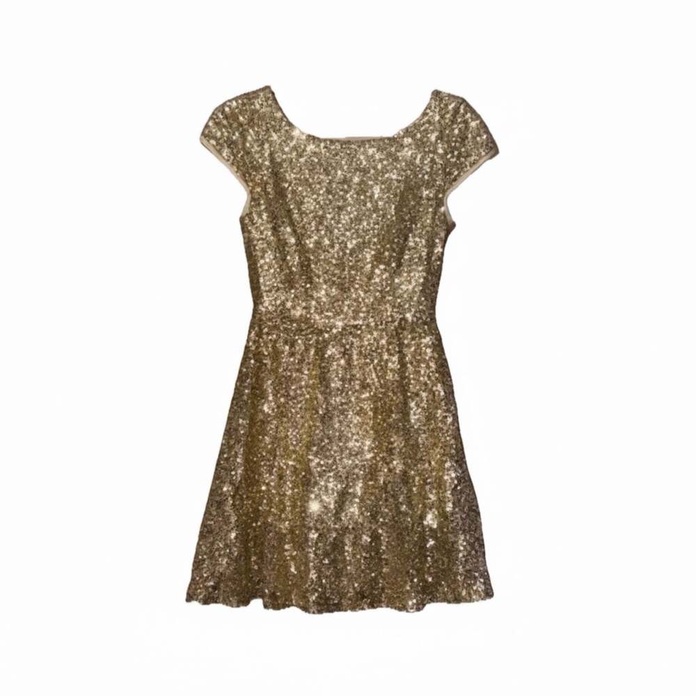 B. Darlin Gold  Women’s sequin short formal dress with open back & ribbon tie 7/